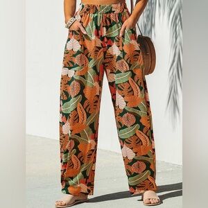 CUPSHE XL Tropical Leaf Wide-Leg Pants